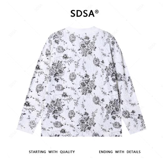 T4579SDSA男士秋冬新款轻奢痞帅男装泡泡植绒圆领长袖T恤花卉印花时尚 商品图5