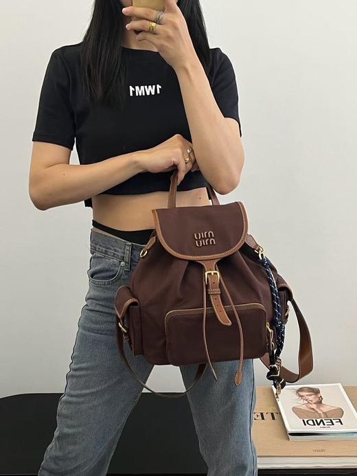 缪缪25ss春季爆火的帆布双肩包 石木楠色（PLD） 商品图10