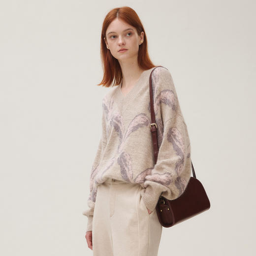 谜底V领套头针织衫女2025秋季新品原创提花百搭减龄毛衣253MZ1325 商品图1