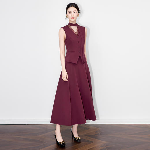 「高货wl」全新升级【铂金会员404/天猫539/差价135】(99824)洛诗琳气质蕾丝V领背心马甲时尚高腰大摆半身裙两件套 商品图2