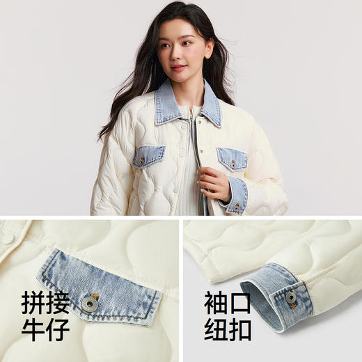 森马羽绒服女中长款防泼水拼接牛仔潮酷个性冬抗静电宽松轻薄外套 商品图3