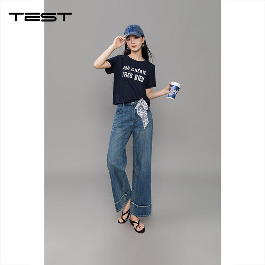 秋上新毛边卷边直筒经典蓝色宽松版型牛仔裤3253009 商品图5