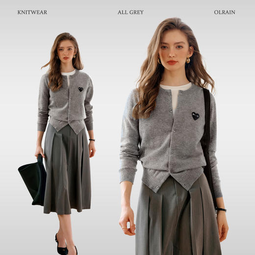 欧芮儿法式灰色针织开衫女小外套秋季2025年新款爱心章仔气质上衣 商品图1