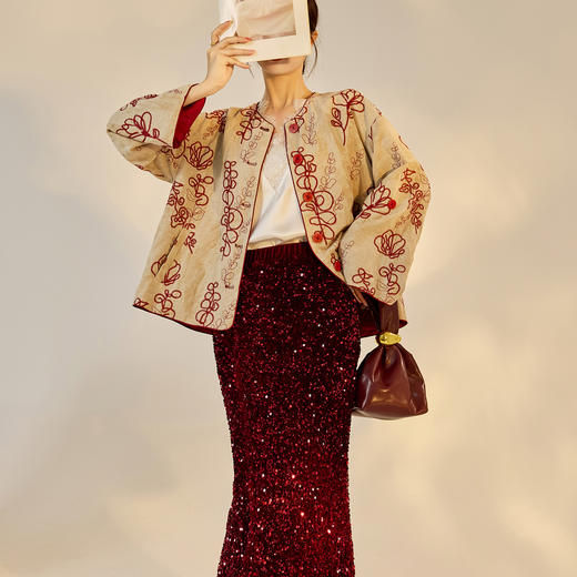 SS N7047印花改良上衣国风时尚开衫盘扣复古宽松外套 商品图3