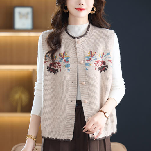 洋气提花毛衣坎肩外套，显瘦马夹背心针织开衫CC-13-98042 商品图1