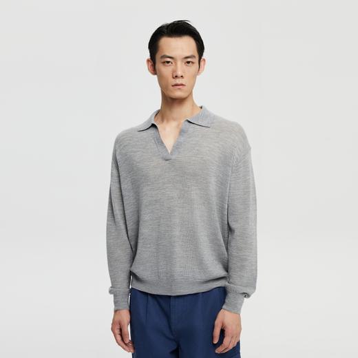 oneup羊毛针织翻领V领宽松长袖 商品图2