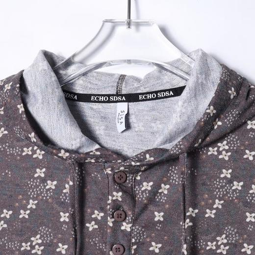 T4606SDSA男士秋冬新款轻奢痞帅男装撞色植物花卉半纽扣连帽长袖T恤潮 商品图2