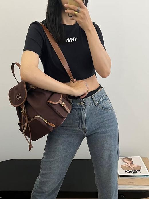 缪缪25ss春季爆火的帆布双肩包 石木楠色（PLD） 商品图8