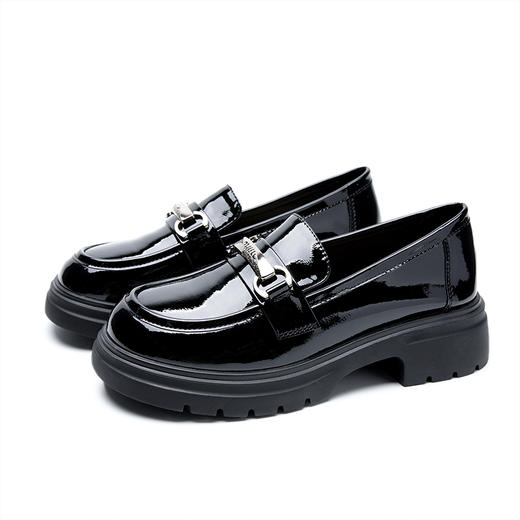 西遇厚底乐福鞋女2025新款秋季漆皮英伦学院风JK鞋子圆头小皮鞋V1857107 商品图4