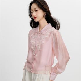 「自」全新升级【铂金会员174/天猫229/差价55】(15159)洛诗琳法式气质天丝衬衫2025年秋季新款蕾丝拼接显瘦衬衣女