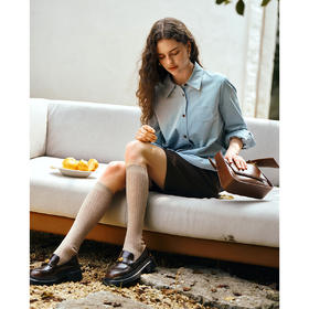 OLrain欧芮儿2025新款女秋季灯芯绒蓝色通勤衬衫气质百搭长袖衬衣