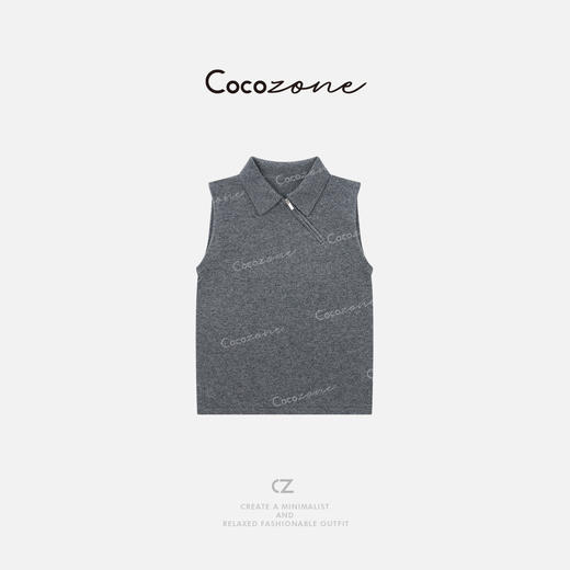 COCO ZONE 刘一一 "老钱风”松弛感无袖翻领毛织背心CD1A1043 商品图0