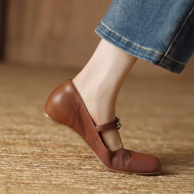 【预售5天】软皮法式绝美圆头浅口单鞋，一字带内增高玛丽珍小皮鞋XDDFG&D-3310F