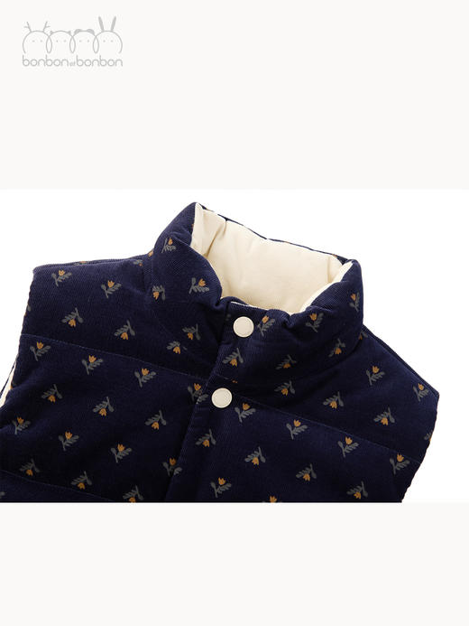 藏青碎花灯芯绒马甲 商品图2