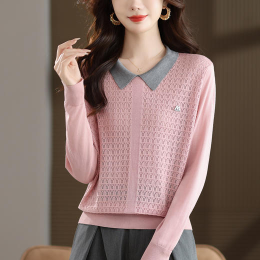 娃娃领上衣气质轻奢高级感小衫，镂空打底衫宽松毛衣CC-XFY-3016 商品图0