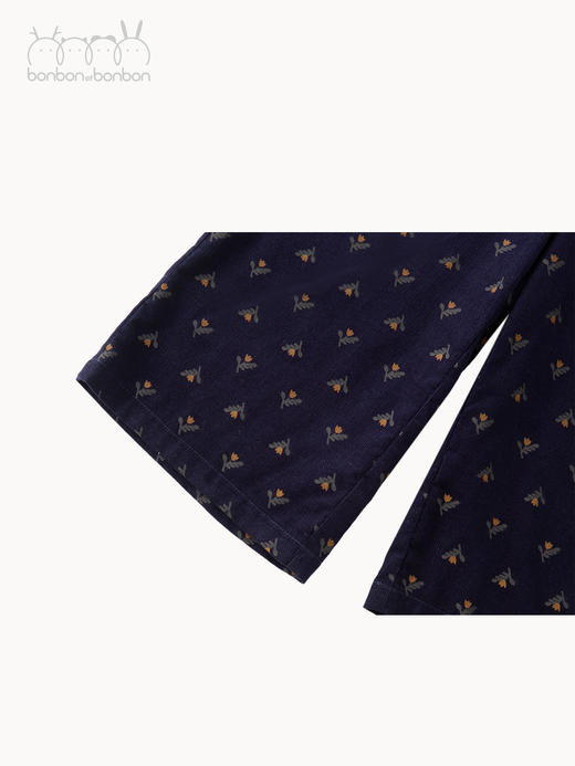 藏青灯芯绒碎花阔腿裤 商品图3