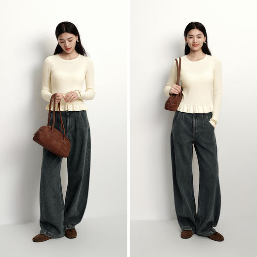 森柔|森马针织衫女冬季花边刺绣紧身2025新款少女感显瘦套头毛衫 商品图4