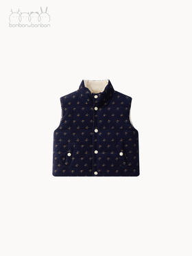 藏青碎花灯芯绒马甲