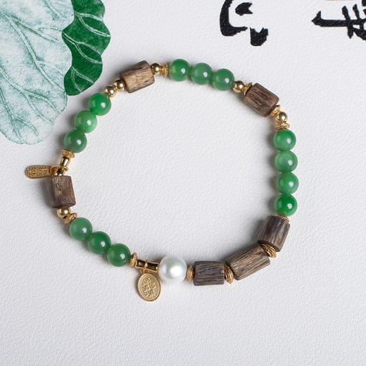 xy0560沉香+碧玉珍珠手串 商品图0