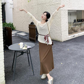 韩系镂空罩衫吊带连衣裙套装女2025秋季新款流行显瘦长裙两件套HSYL3301