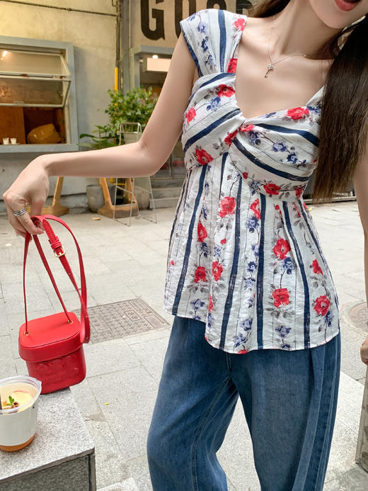 【110元任选2件】最后一波现货！【甜心学妹】红色花朵吊带上衣 商品图6