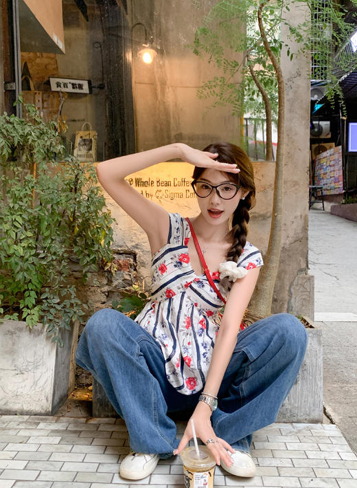 【110元任选2件】最后一波现货！【甜心学妹】红色花朵吊带上衣 商品图5