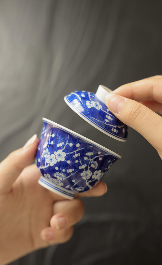 【怀宣临古】景德镇仿清冰梅迷你盖碗满容约80cc 商品图6