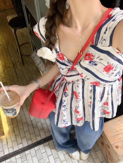 【110元任选2件】最后一波现货！【甜心学妹】红色花朵吊带上衣 商品图9