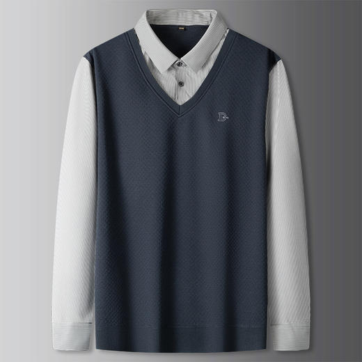 【DKP】大依优型大码V领假两件翻领长袖Polo衫商务男装秋季新款加肥加大体恤大号上衣胖子 商品图7