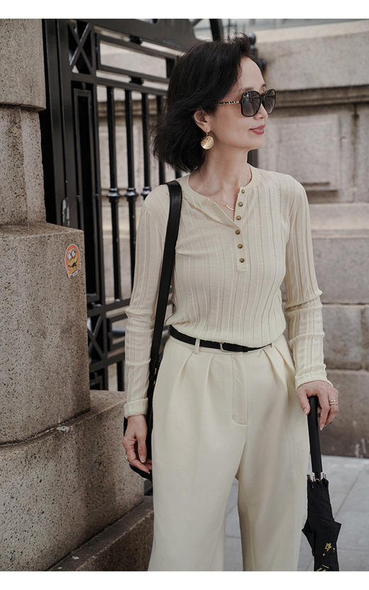 🍭🍭【MOMOTIABIN圆领系扣半开坑条针织精纺羊毛衫HJZXZ192】😁让人眼前一亮的百搭冠军，💗三*木同款本期Bl入的一款，高级面料柔软舒适，🌟透气性好 商品图4