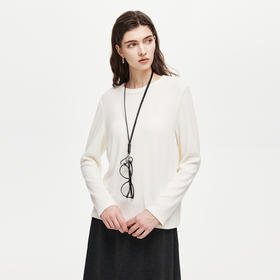 棉仓367601003-【双眼皮T】含羊毛长袖T恤女25秋新品双层滚边领圈设计打底衫