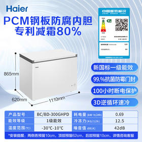 海尔（Haier）300升卧式低霜商用家用冰柜 大容量冷藏柜冷冻柜小冰柜家用母乳小型冰箱冷柜BC/BD-300GHPDZ