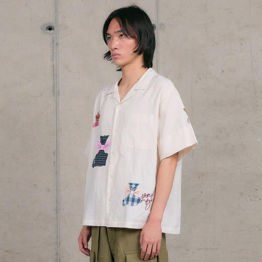Story mfg GREETINGS SHIRT 男女款手工刺绣拼贴宽松短袖衬衫 商品图1