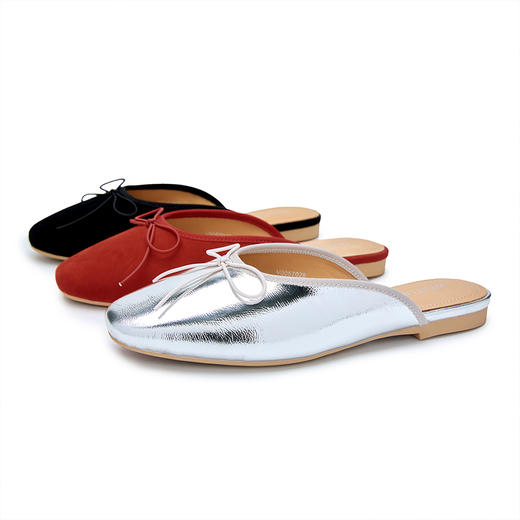 西遇真皮包头半拖鞋女新款秋季外穿法式芭蕾蝴蝶结平底鞋单鞋V0057028/V0057027 商品图4