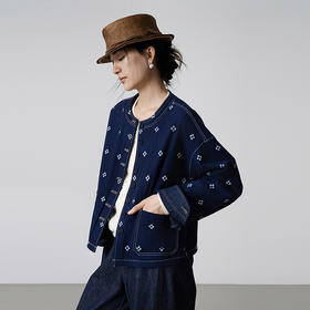 【林栖设计小店】（现货）双面穿印花短外套复古百搭宽松显瘦2025秋季新款牛仔衫女1953044