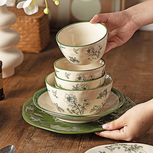 摩登主妇釉下彩餐具碗碟家用2025新款碗具漂亮的盘子陶瓷饭碗汤碗 商品图0