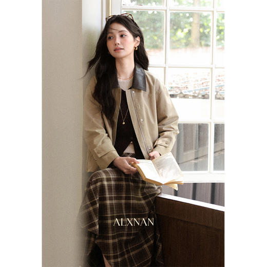 鹿向南「格纹步调」黑色格纹不规则半身裙女秋季气质A字中长裙子 商品图3