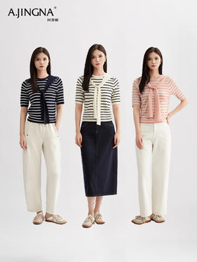 【舒适肌理】阿菁娜假两件条纹海军风飘带毛衫F30Q302027