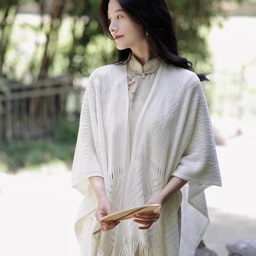 雀说 针织披肩女镂空流苏披风外搭 商品图2