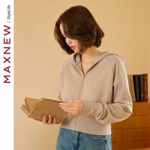 【门店同款】马恩MAXNEW女装2024秋季新款短款连帽拉链卫衣外套流 商品图2