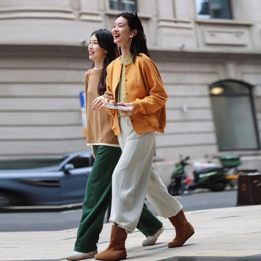 绽放旅行女装476朵/艾草棉混纺分割显瘦全腰松紧弧形卫裤百搭长裤 商品图3