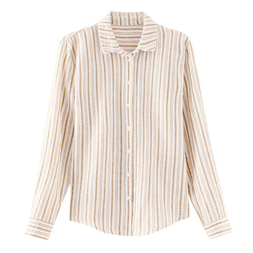 KQL 369H9975法式仿麻条纹长袖衬衣时尚气质洋气上衣 商品图4