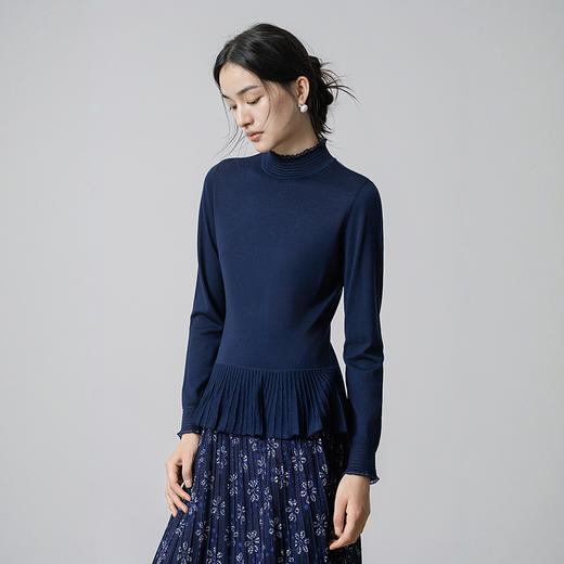 【林栖设计小店】（现货）多色美丽诺绵羊毛织上衣复古荷叶摆打底保暖2025秋季新款毛衣女1954063 商品图2