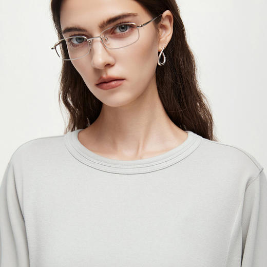 棉仓367601003-【双眼皮T】含羊毛长袖T恤女25秋新品双层滚边领圈设计打底衫 商品图2