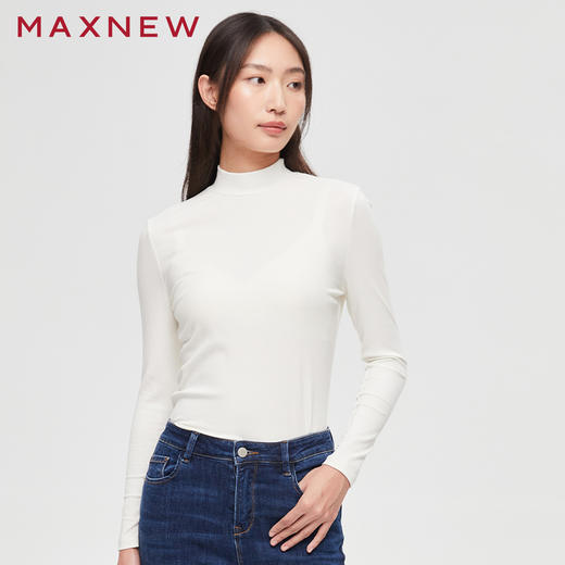 【门店同款】马恩MAXNEW女装素色长袖T恤秋冬高领内搭上衣纯色保 商品图1