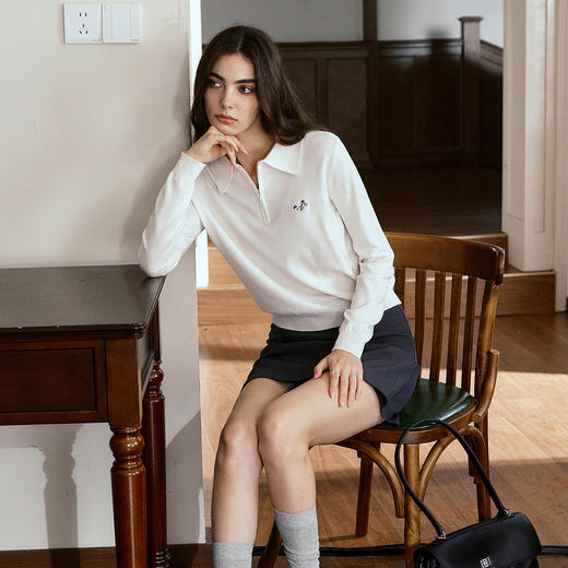 OLrain欧芮儿通勤POLO领毛针织衫女秋季2025新款百搭简约羊毛上衣 商品图2