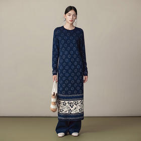 【林栖设计小店】(现货）美丽诺绵羊毛织上衣传统蓝印花纹宽松2025秋冬新款毛衣女1954018