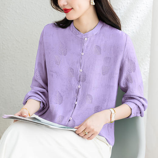 KQL 369H9972天丝长袖衬衫复古立领修身显瘦时尚上衣 商品图1