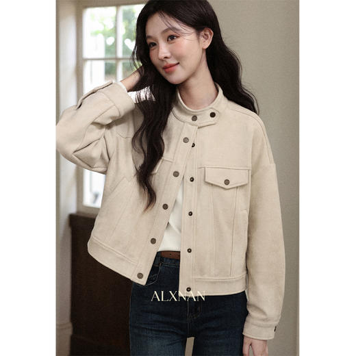 鹿向南「索娅风拂」设计感米白色立领工装短外套女秋季巨显瘦上衣 商品图1