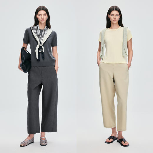 棉仓363618033-松弛九分弯刀裤女不易皱25秋新品直筒休闲灰色西裤宽松显瘦 商品图3